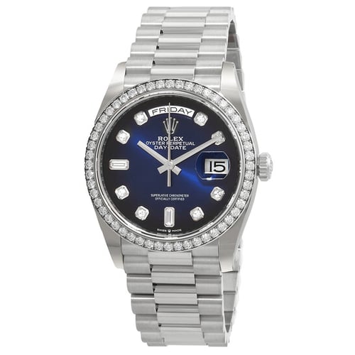 ROLEX Day-Date 36 Blue Diamond Dial 18kt White Gold President Watch