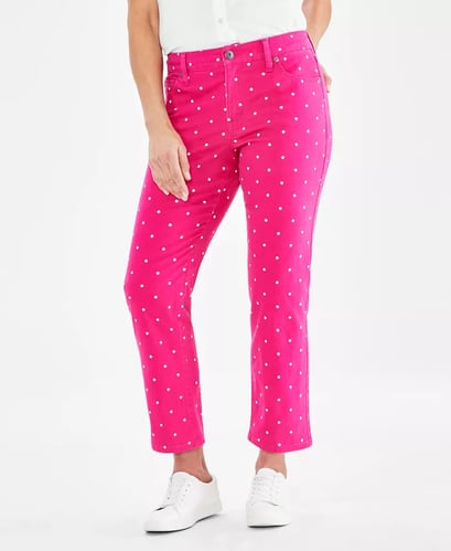 Women's Printed Mid-Rise Curvy Roll Cuff Capri Jeans