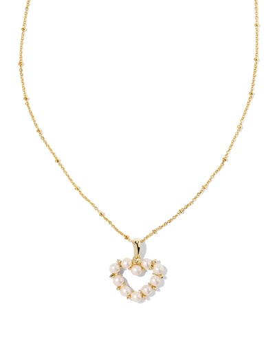 Ashton Gold Heart Short Pendant Necklace in White Pearl