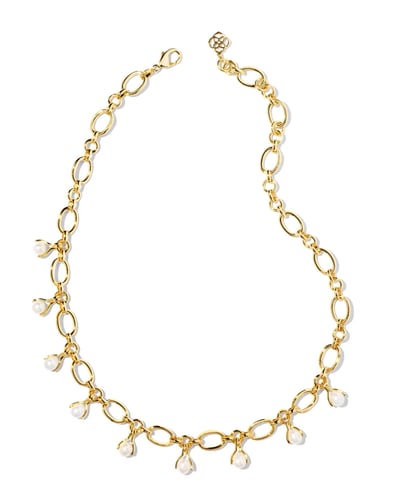 Ashton Gold Pearl Chain Necklace in White Pearl