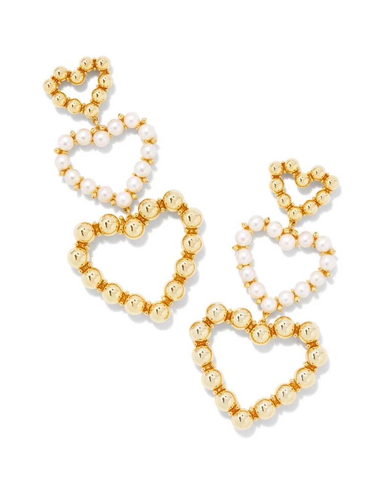 Ashton Gold Pearl Heart Statement Earrings in White