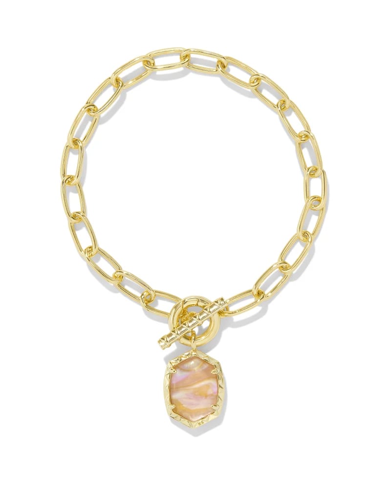 Daphne Gold Link and Chain Bracelet in Light Pink Iridescen