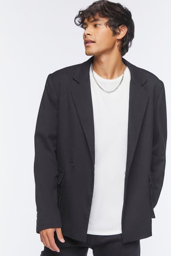 Notched Button-Front Blazer