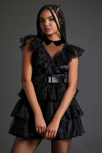 Goth Girl Ruffle Dress & Knife Hair Clip Costume Set
