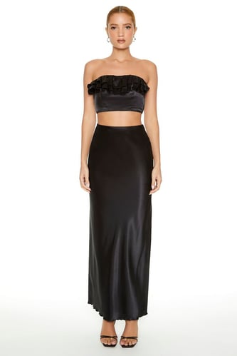 Satin Cropped Tube Top & Skirt Set