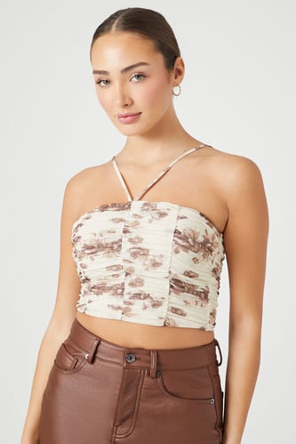 Mesh Floral Print Cropped Cami