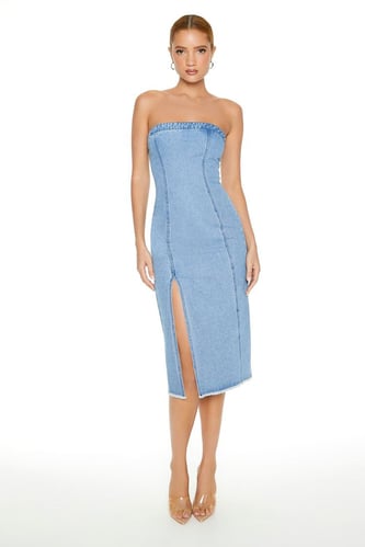 Strapless Denim Midi Dress