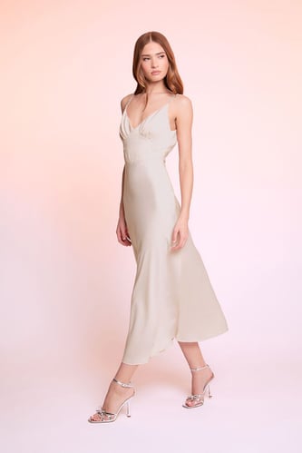 Satin V-Neck Maxi Slip Dress