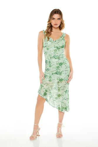 Floral Print Asymmetrical Midi Dress