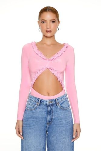 Ruffle-Trim Cutout Bodysuit