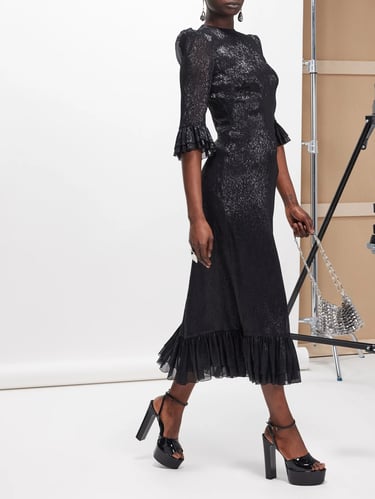 The Vampire's Wife Falconetti ruffled silk-blend lamé dress