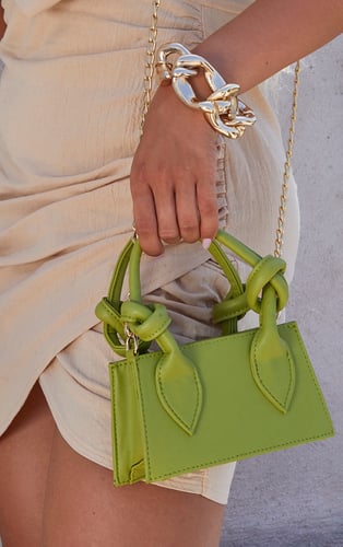 Olive PU Mini Knot Handle Grab Bag