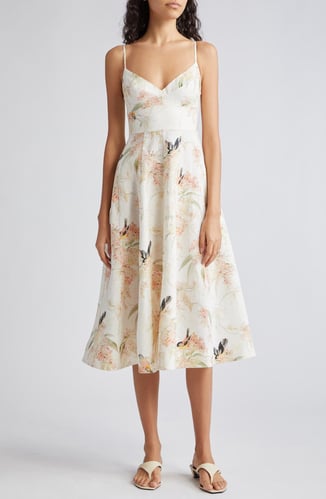 Picnic Floral Linen Midi Sundress