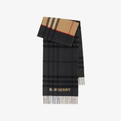 Contrast Check Cashmere Scarf
