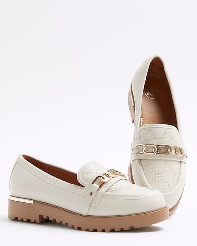Cream Quilted Chain Loafers