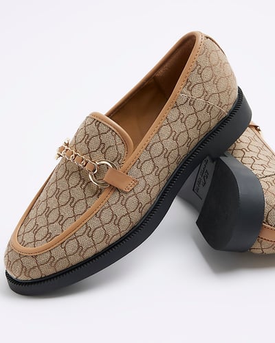 Beige Jacquard Monogram Loafers