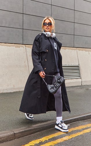 Black Belted Double Breasted Trench Coat