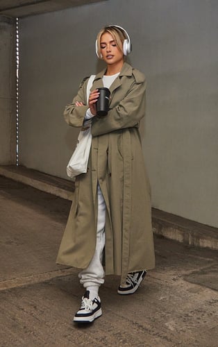 Khaki Belted Double Breasted Trench Coat