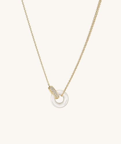 Linked Pavé Diamond Pearl Necklace