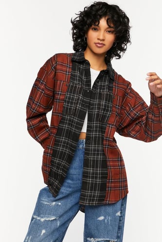 Reworked Plaid High-Low Shirt