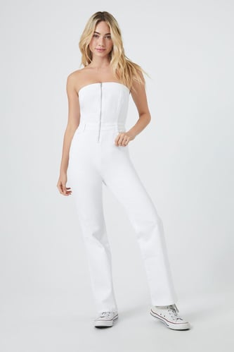 Strapless Denim Zip-Up Jumpsuit