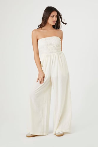 Smocked Strapless Wide-Leg Jumpsuit