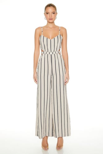 Striped Cutout Wide-Leg Jumpsuit