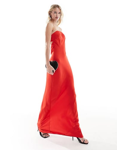 Tall satin bandeau bias maxi dress with tie back in red