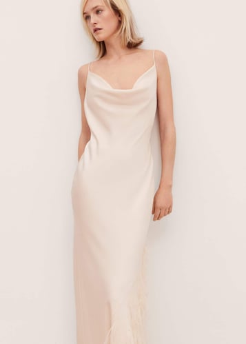 Slip dress with feather detail