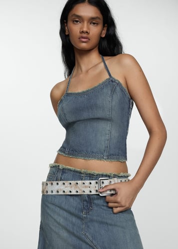 Denim top with frayed ends