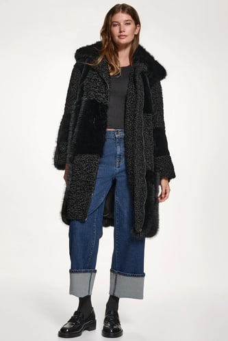 Patchwork-Kunstpelzjacke