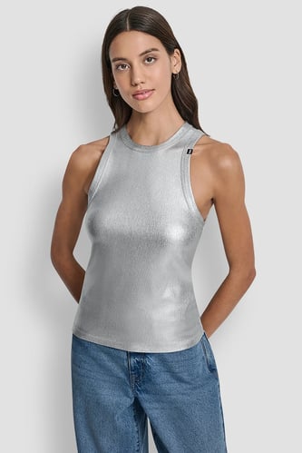 Tanktop aus metallischem Rippenstrick