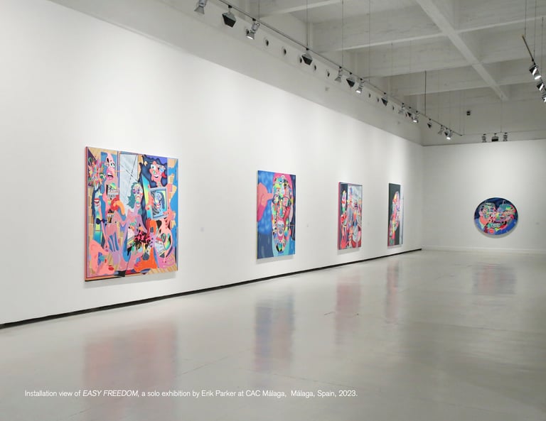 Installation View of EASY FREEDOM, solo exhibit by Erik Parker at CAC Malaga, Spain 2023