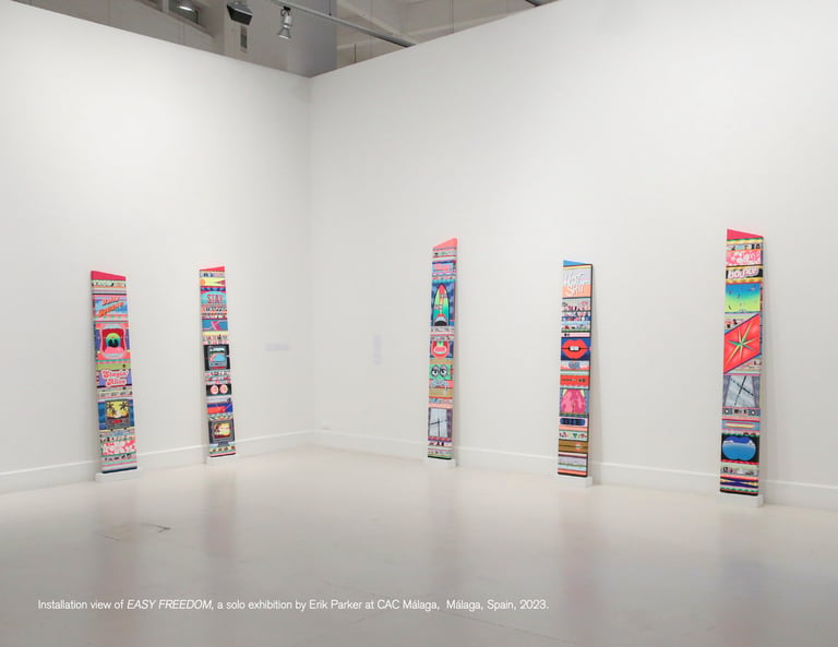 Installation View of EASY FREEDOM, solo exhibit by Erik Parker at CAC Malaga, Spain 2023