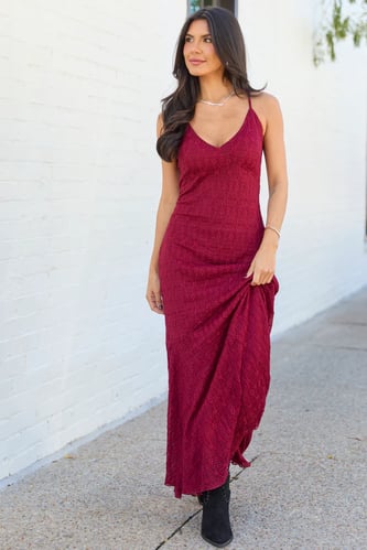 Hyacinth Burgundy Lace Godet Slip Dress