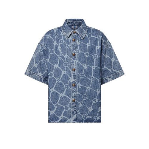 Monogram Printed Short-Sleeved Denim Shirt