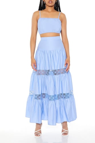 Cropped Cami & Lace Maxi Skirt Set