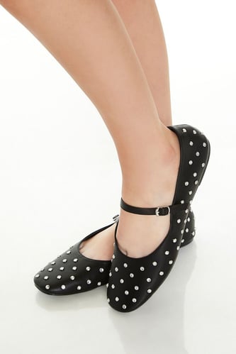 Faux Leather & Gem Ballet Flats