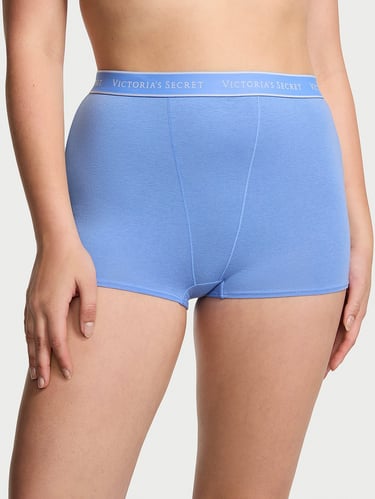 Logo Baumwoll-Boyshort-Slip mit hohem Bund