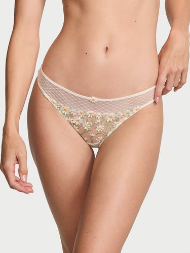 String-Tanga mit Gänseblümchenstickerei