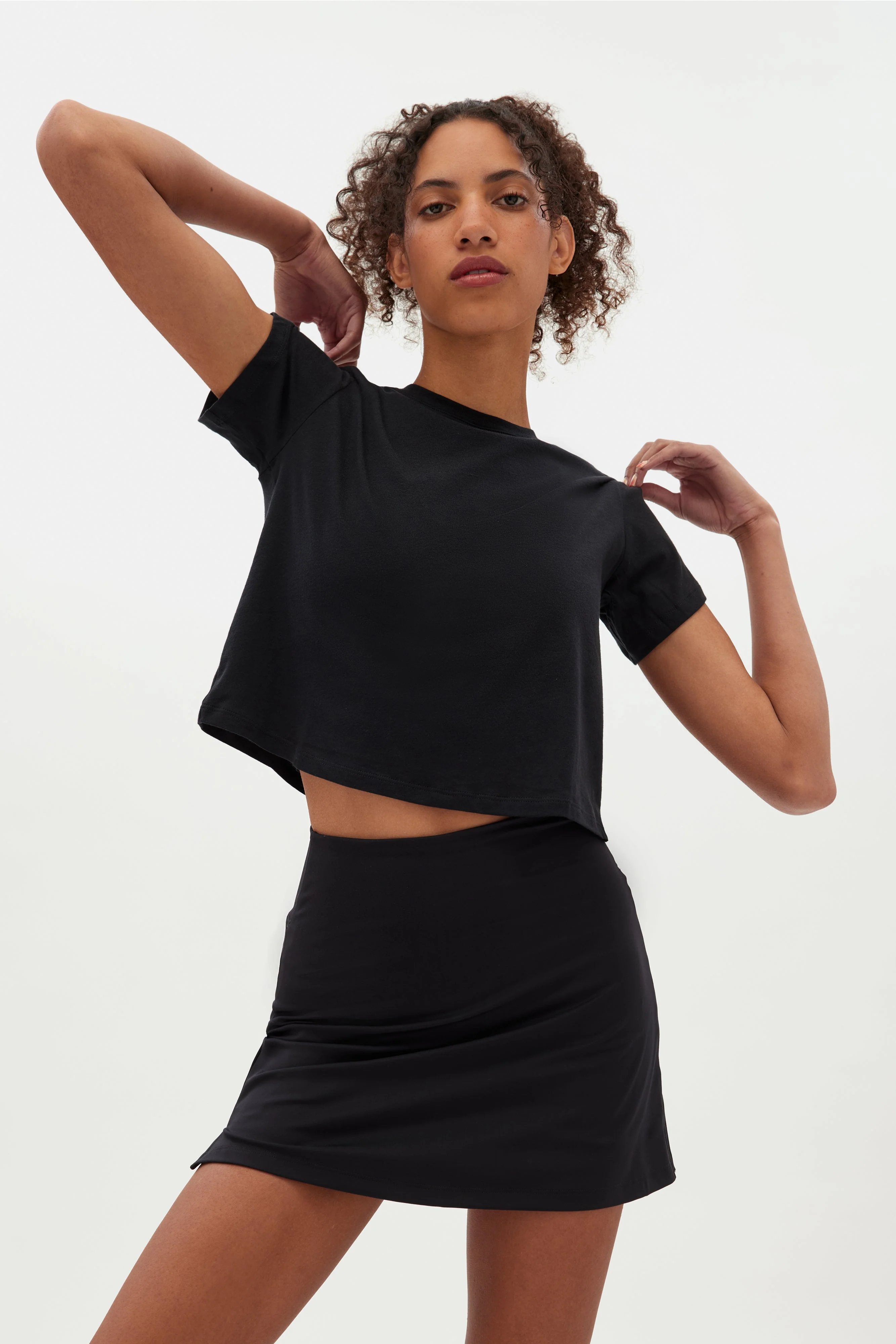Black Recycled Cotton Cropped Crew
