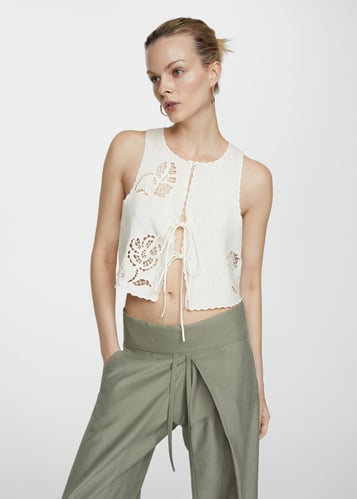 Openwork detail linen top