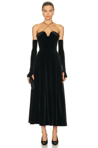 Alex Perry Patten Velvet Sweetheart Teacup Glove Dress