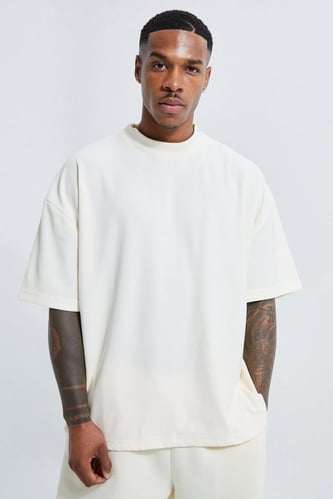 OVERSIZED EXTENDED NECK OTTOMAN RIB T-SHIRT