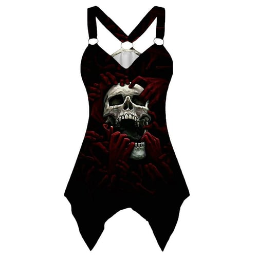 Skull Printed Summer Casual Fashion Gothic Sleeveless Tops