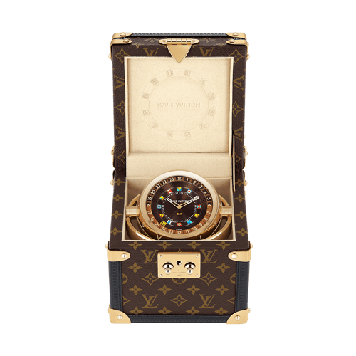 Trunk Table Clock, Quartz, 80mm, Steel, Monogram