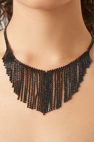 Rhinestone Fringe Bib Necklace