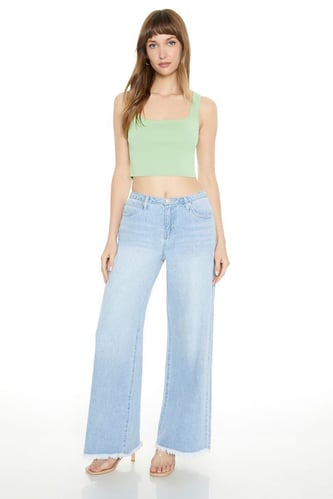 Frayed Low-Rise Wide-Leg Jeans