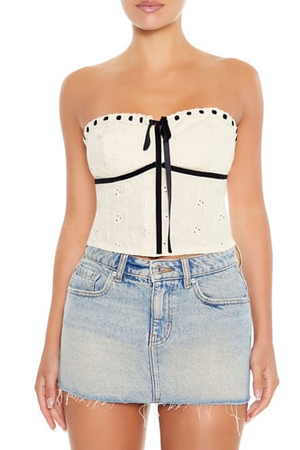 Eyelet Ribbon Tube Top