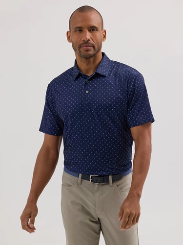 MEN'S GOLF SERIES GEOMETRIC PRINT POLO SHIRT IN PEACOAT